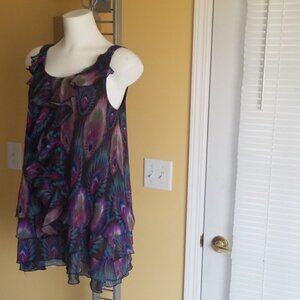 Uttam london Peacock Feather Ruffle Layered top S